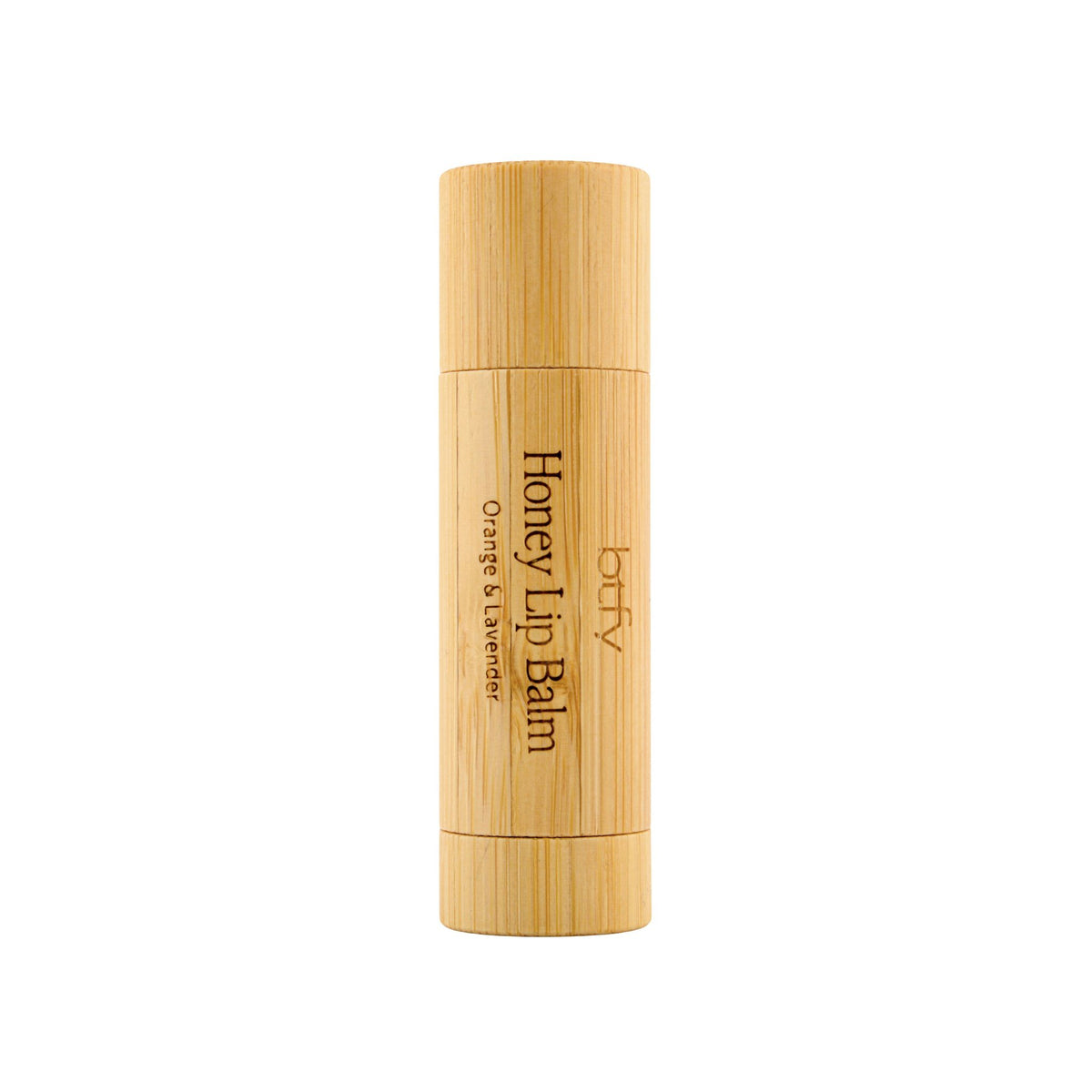 BTFY Honey Lip Balm 5g in Orange &amp; Lavender, in an engraved bamboo tube