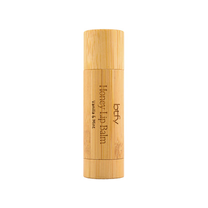 BTFY Honey Lip Balm 5g in Vanilla &amp; Mint, in an engraved bamboo tube